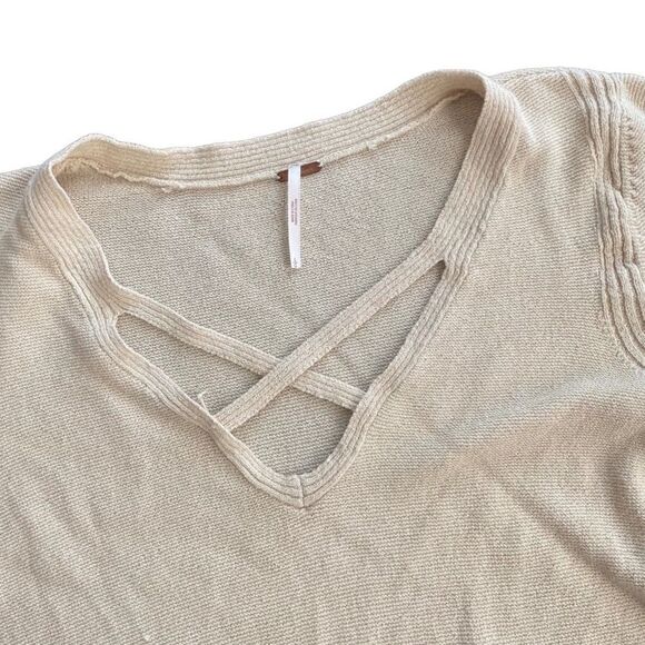 Free People Large Tunic Sweater Dress Crisscross Front Knit Top Boho Cream - Picture 4 of 7